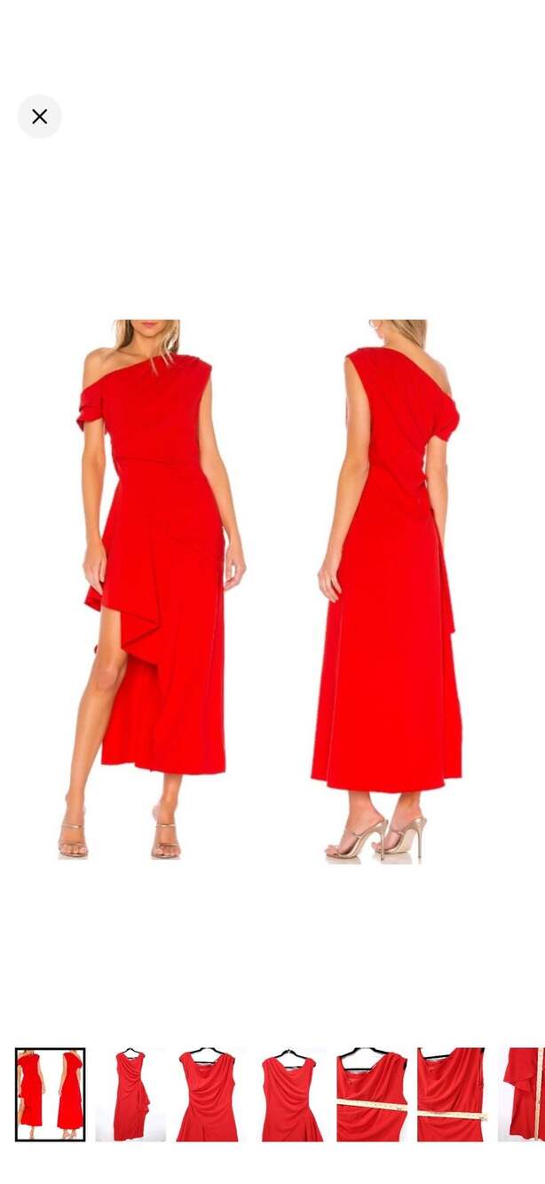 Elliatt Pallas One-Shoulder Draped Midi Dress in Red